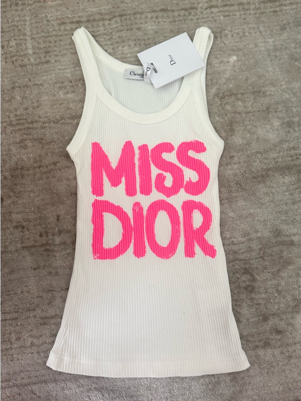 Dior White Ribbed Tank with Pink MISS DIOR Graphic